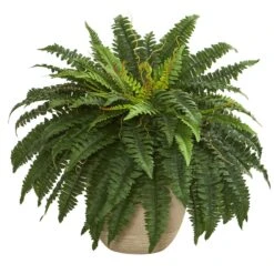 22” Boston Fern Artificial Plant In Sandstone Planter