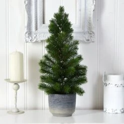 22” Artificial Pine Christmas Tree In Decorative Planter -Artificial Flowers Sale artificial 22 christmas pine artificial tree in decorative planter nearly natural 895301