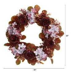22” Fall Hydrangea And Rose Autumn Artificial Wreath -Artificial Flowers Sale artificial 22 fall hydrangea and rose autumn artificial wreath nearly natural 834844