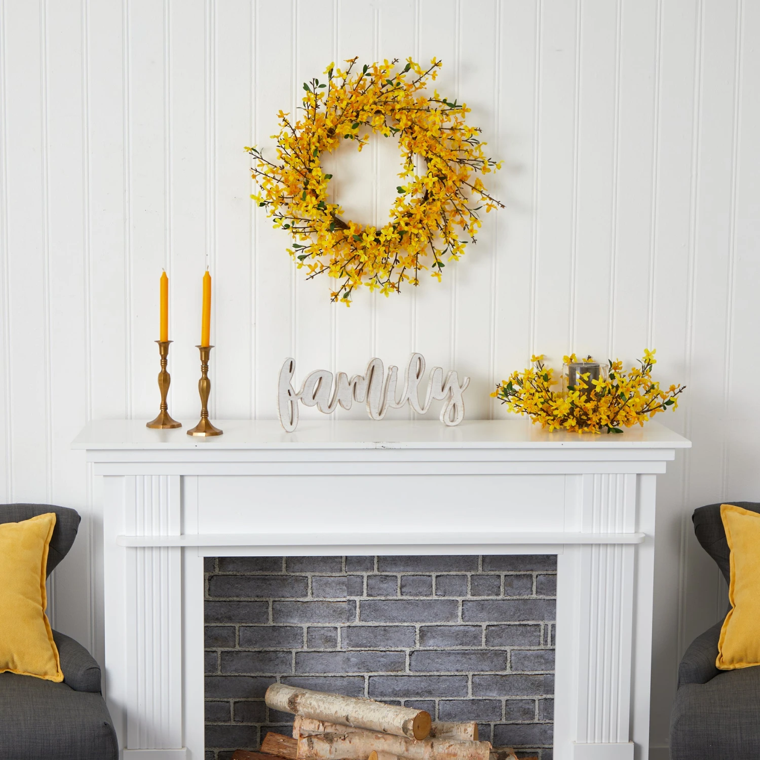22” Forsythia Artificial Wreath 8 22” Forsythia Artificial Wreath - Image 6