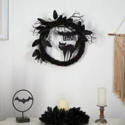 22” Halloween Black Cat And Bat Boo Twig Wreath 8 22” Halloween Black Cat And Bat Boo Twig Wreath -Artificial Flowers Sale artificial 22 halloween black cat and bat boo twig wreath nearly natural 745051