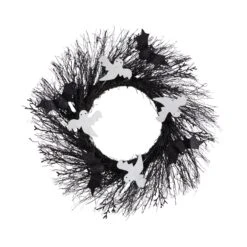 22" Halloween Ghost And Bats Twig Wreath"