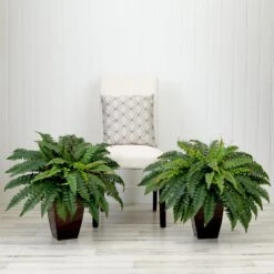 23” Artificial Boston Fern Plant With Tapered Bronze Square Metal Planter DIY KIT - Set Of 2 -Artificial Flowers Sale artificial 23 artificial boston fern plant with tapered bronze square metal planter diy kit set of 2 plant in planter nearly natural 495952