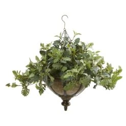 23” Dusty Miller Artificial Plant In Hanging Bowl