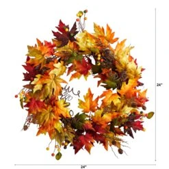 24” Autumn Maple Leaf And Berries Artificial Fall Wreath With Twig Base -Artificial Flowers Sale artificial 24 autumn maple leaf and berries artificial fall wreath with twig base nearly natural 935118