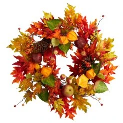 24” Autumn Maple Leaf And Berries Fall Artificial Wreath