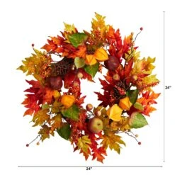 24” Autumn Maple Leaf And Berries Fall Artificial Wreath -Artificial Flowers Sale artificial 24 autumn maple leaf and berries fall artificial wreath nearly natural 898662