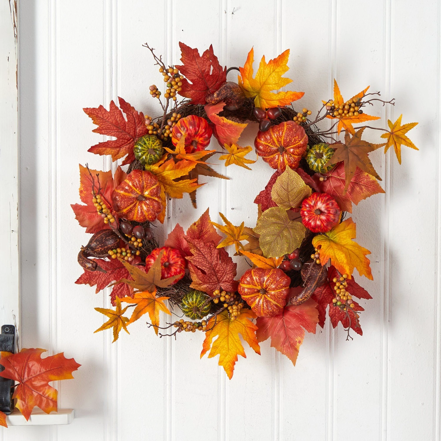 24” Autumn Pumpkin And Berries Artificial Fall Wreath 6 24” Autumn Pumpkin And Berries Artificial Fall Wreath - Image 4