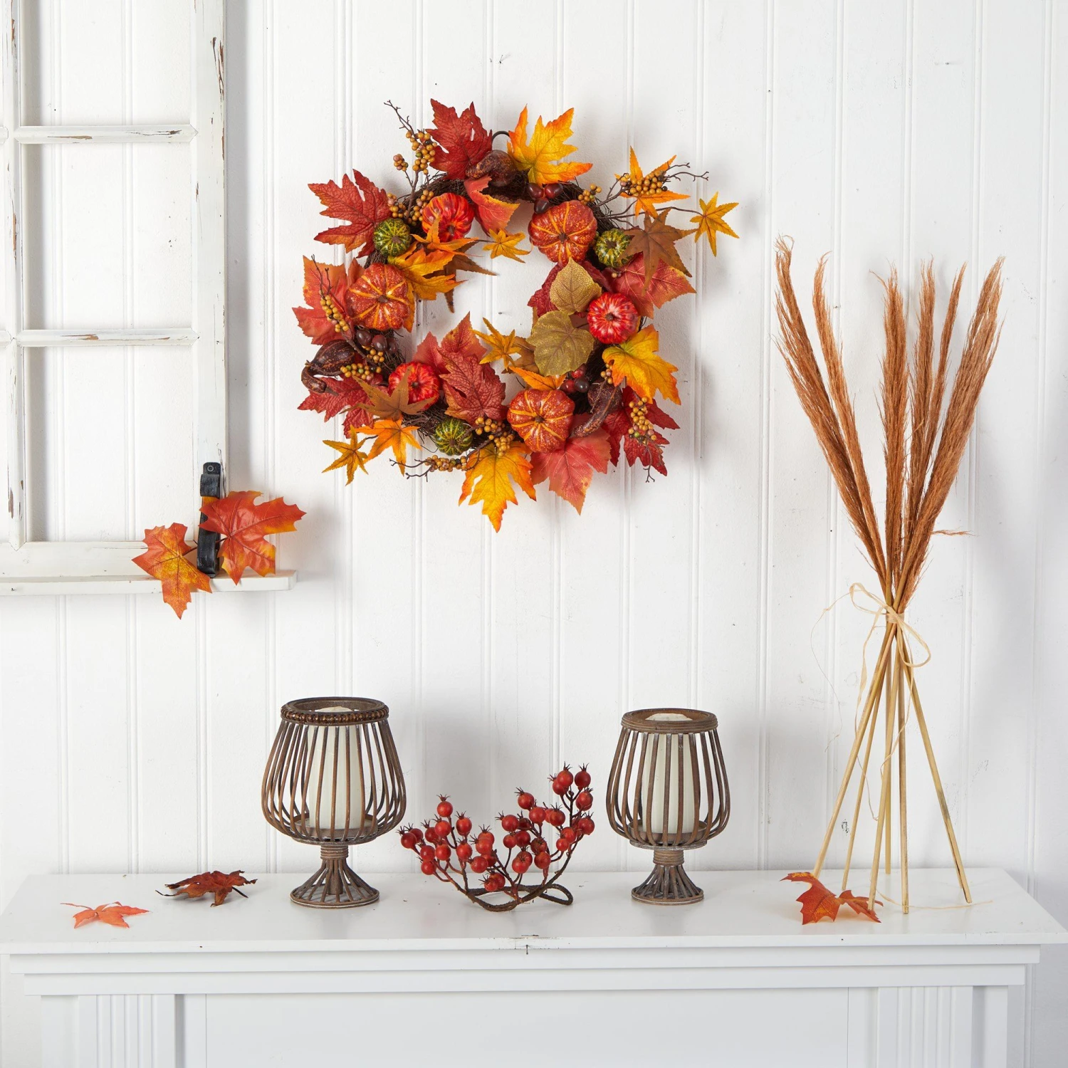24” Autumn Pumpkin And Berries Artificial Fall Wreath 7 24” Autumn Pumpkin And Berries Artificial Fall Wreath - Image 5