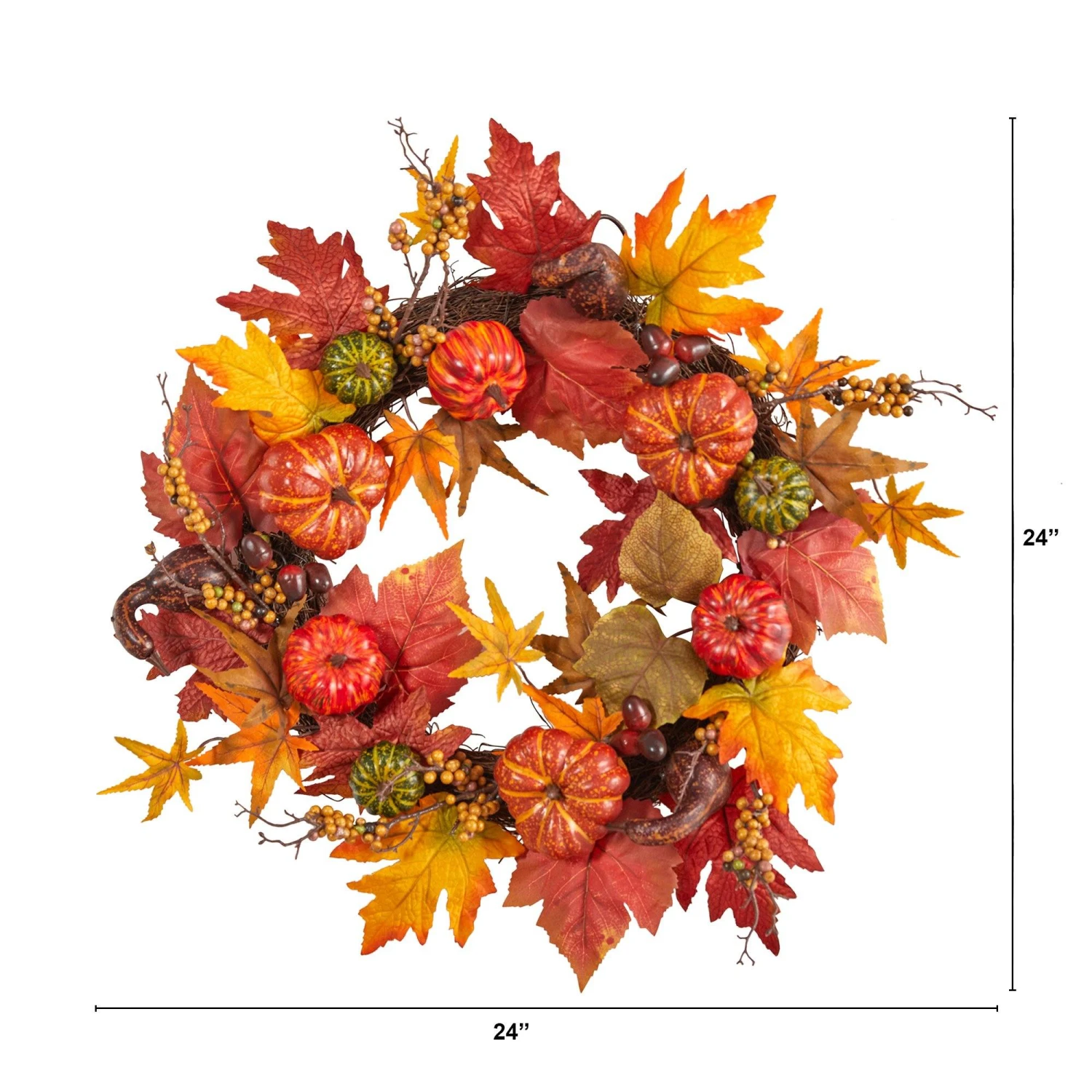 24” Autumn Pumpkin And Berries Artificial Fall Wreath 5 24” Autumn Pumpkin And Berries Artificial Fall Wreath - Image 3