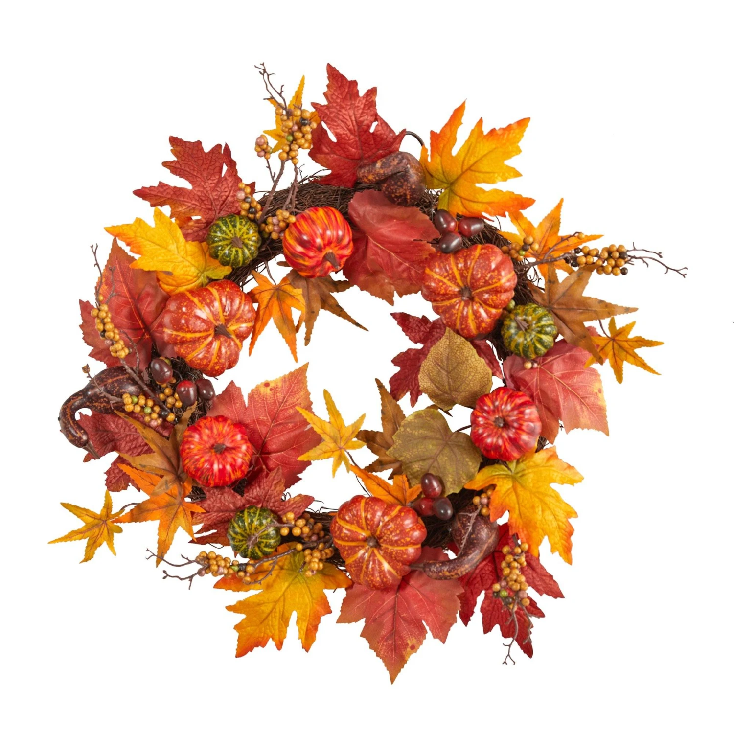 24” Autumn Pumpkin And Berries Artificial Fall Wreath 3 24” Autumn Pumpkin And Berries Artificial Fall Wreath