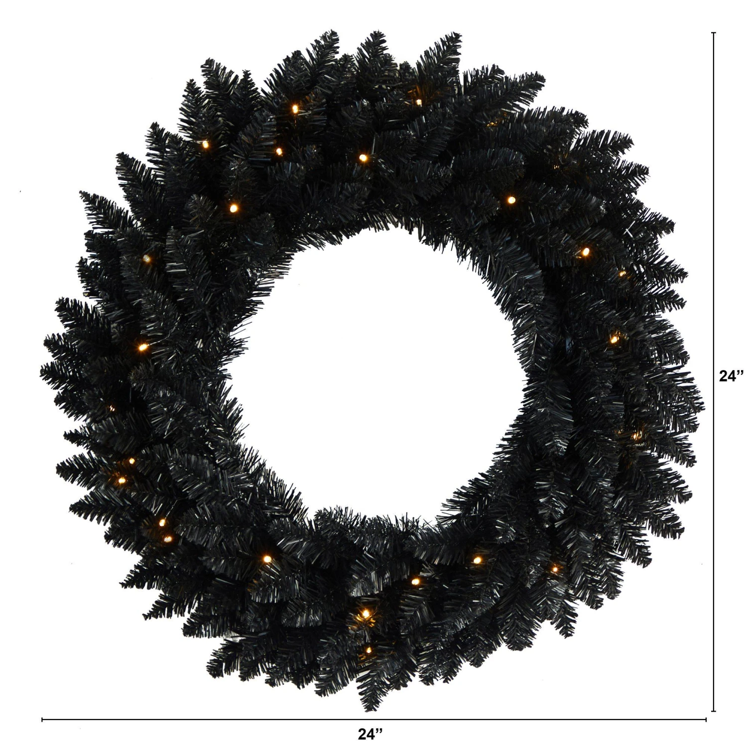 24” Black Artificial Wreath With 35 Warm White LED Lights 4 24” Black Artificial Wreath With 35 Warm White LED Lights - Image 2