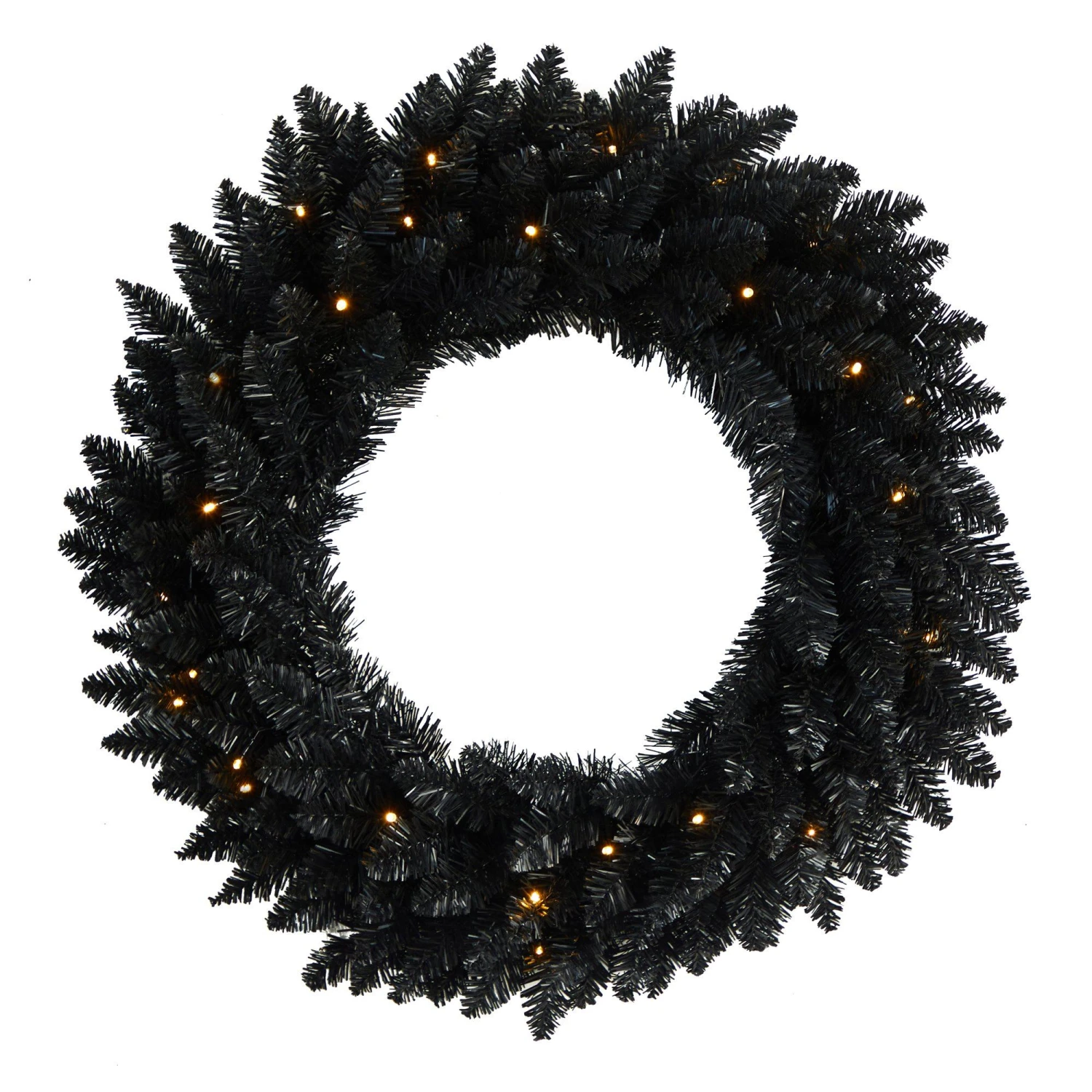 24” Black Artificial Wreath With 35 Warm White LED Lights 3 24” Black Artificial Wreath With 35 Warm White LED Lights