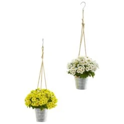 24” Daisy Arrangement In Hanging Bucket (Set Of 2) -Artificial Flowers Sale artificial 24 daisy arrangement in hanging bucket set of 2 nearly natural white yellow 474453