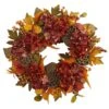 24” Fall Hydrangea, Lotus And Berries Artificial Wreath -Artificial Flowers Sale artificial 24 fall hydrangea lotus and berries artificial wreath nearly natural 452443
