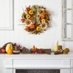 24” Fall Pumpkin, Sunflower Artificial Autumn Wreath With Decorative Ribbon 10 24” Fall Pumpkin, Sunflower Artificial Autumn Wreath With Decorative Ribbon -Artificial Flowers Sale artificial 24 fall pumpkin sunflower artificial autumn wreath with decorative ribbon nearly natural 410038