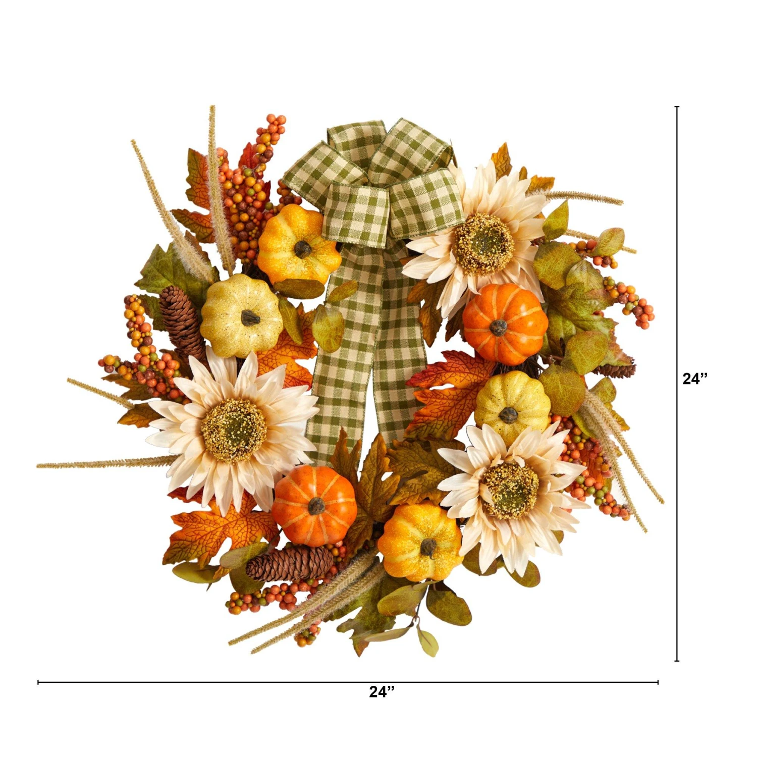 24” Fall Pumpkin, Sunflower Artificial Autumn Wreath With Decorative Ribbon 5 24” Fall Pumpkin, Sunflower Artificial Autumn Wreath With Decorative Ribbon - Image 3