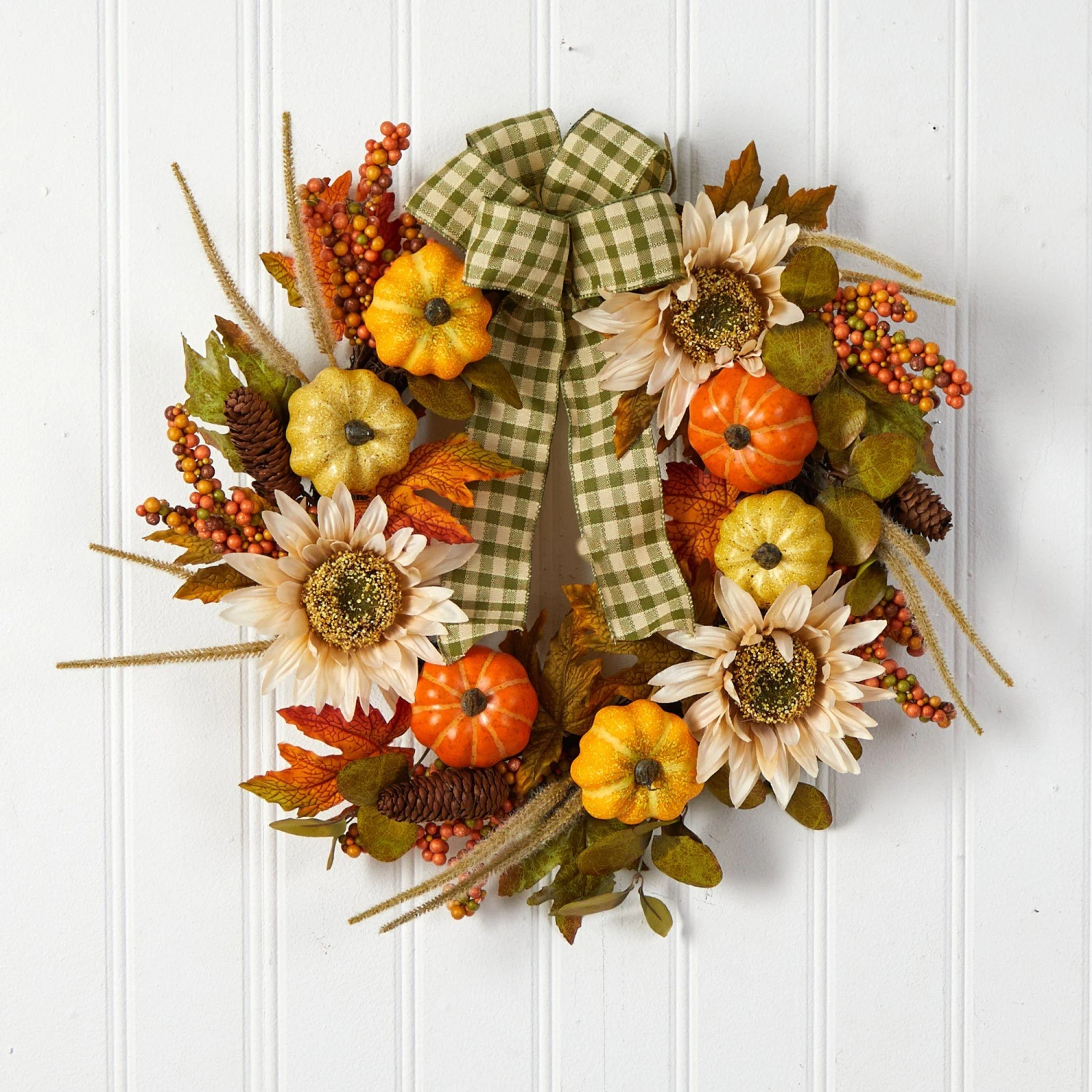 24” Fall Pumpkin, Sunflower Artificial Autumn Wreath With Decorative Ribbon 7 24” Fall Pumpkin, Sunflower Artificial Autumn Wreath With Decorative Ribbon - Image 5