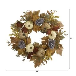 24” Fall Pumpkins, Pine Cones And Berries Artificial Wreath -Artificial Flowers Sale artificial 24 fall pumpkins pine cones and berries artificial wreath nearly natural 606130