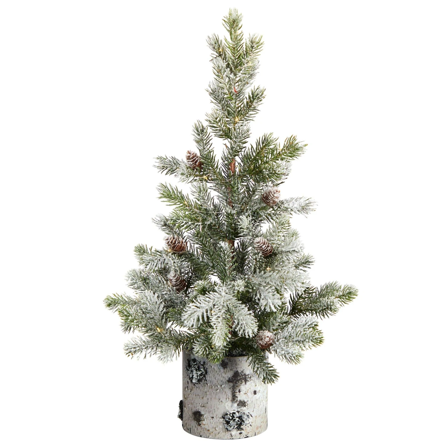 24” Flocked Artificial Christmas Tree In Decorative Birch Bark Planter 5 24” Flocked Artificial Christmas Tree In Decorative Birch Bark Planter - Image 3