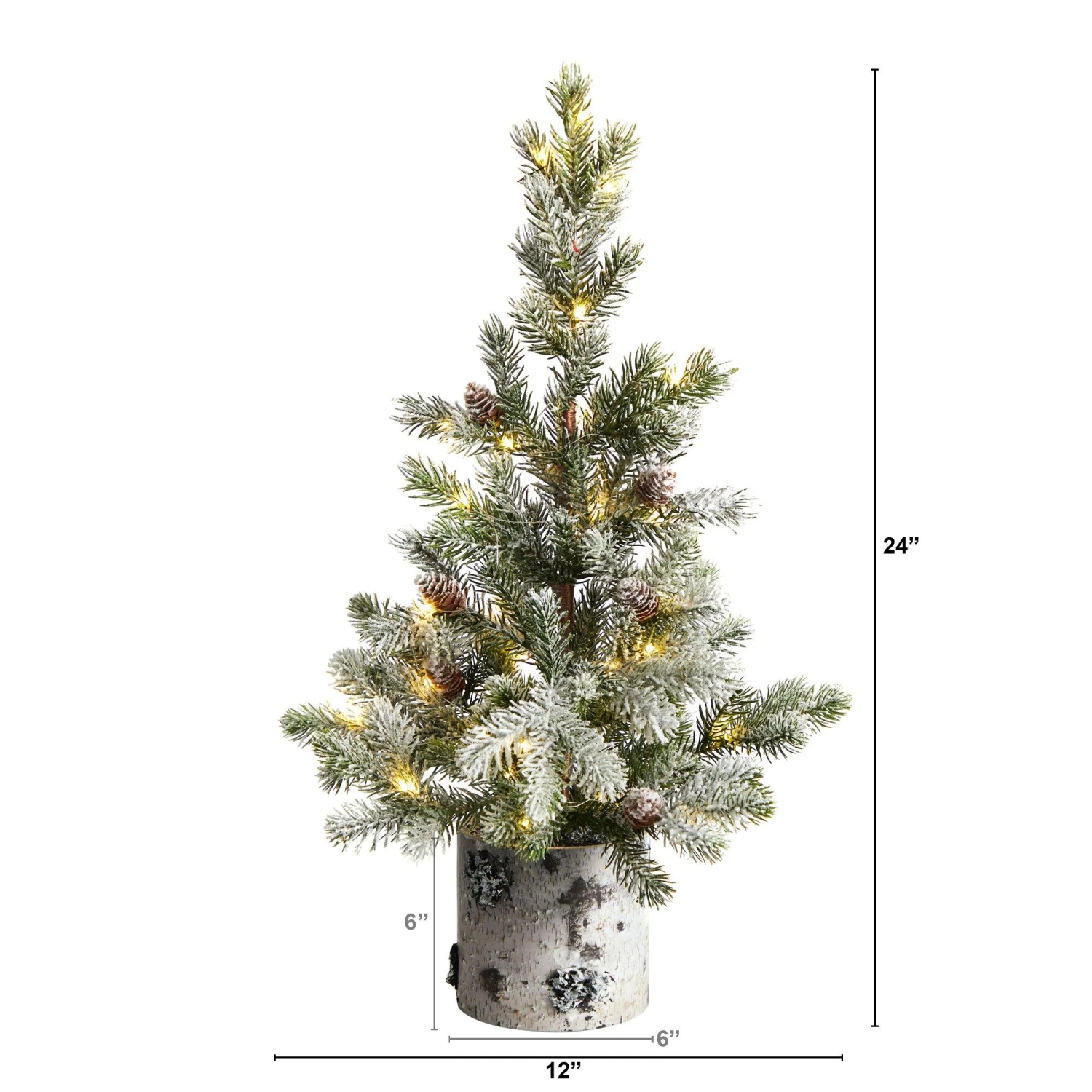 24” Flocked Artificial Christmas Tree In Decorative Birch Bark Planter 4 24” Flocked Artificial Christmas Tree In Decorative Birch Bark Planter - Image 2
