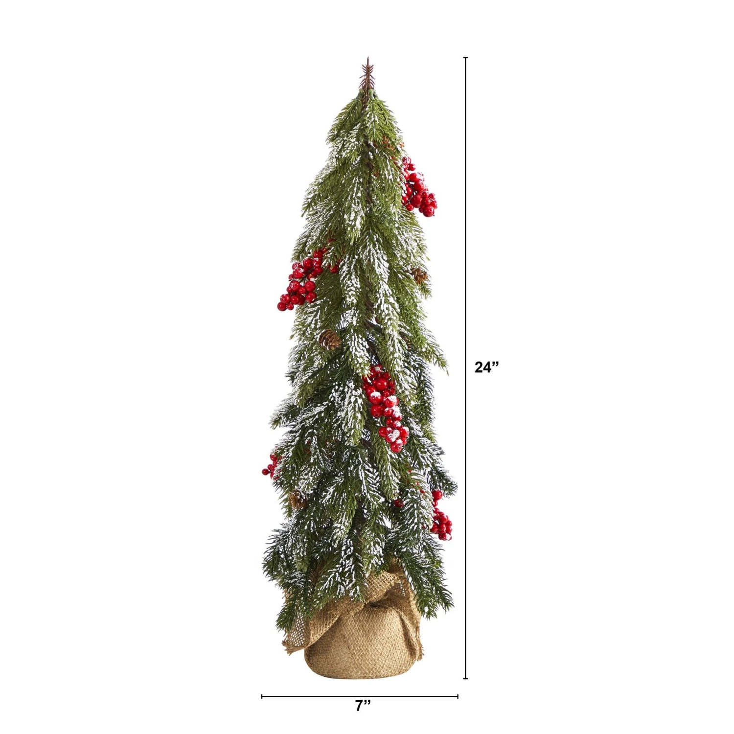 24” Flocked Artificial Christmas Tree With Berries And Pine Cones 4 24” Flocked Artificial Christmas Tree With Berries And Pine Cones - Image 2