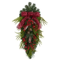 24” Holiday Christmas Pine Cones, Berry And Bells Wreath