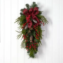 24” Holiday Christmas Pine Cones, Berry And Bells Wreath -Artificial Flowers Sale artificial 24 holiday christmas pine cones berry and bells wreath nearly natural 864919