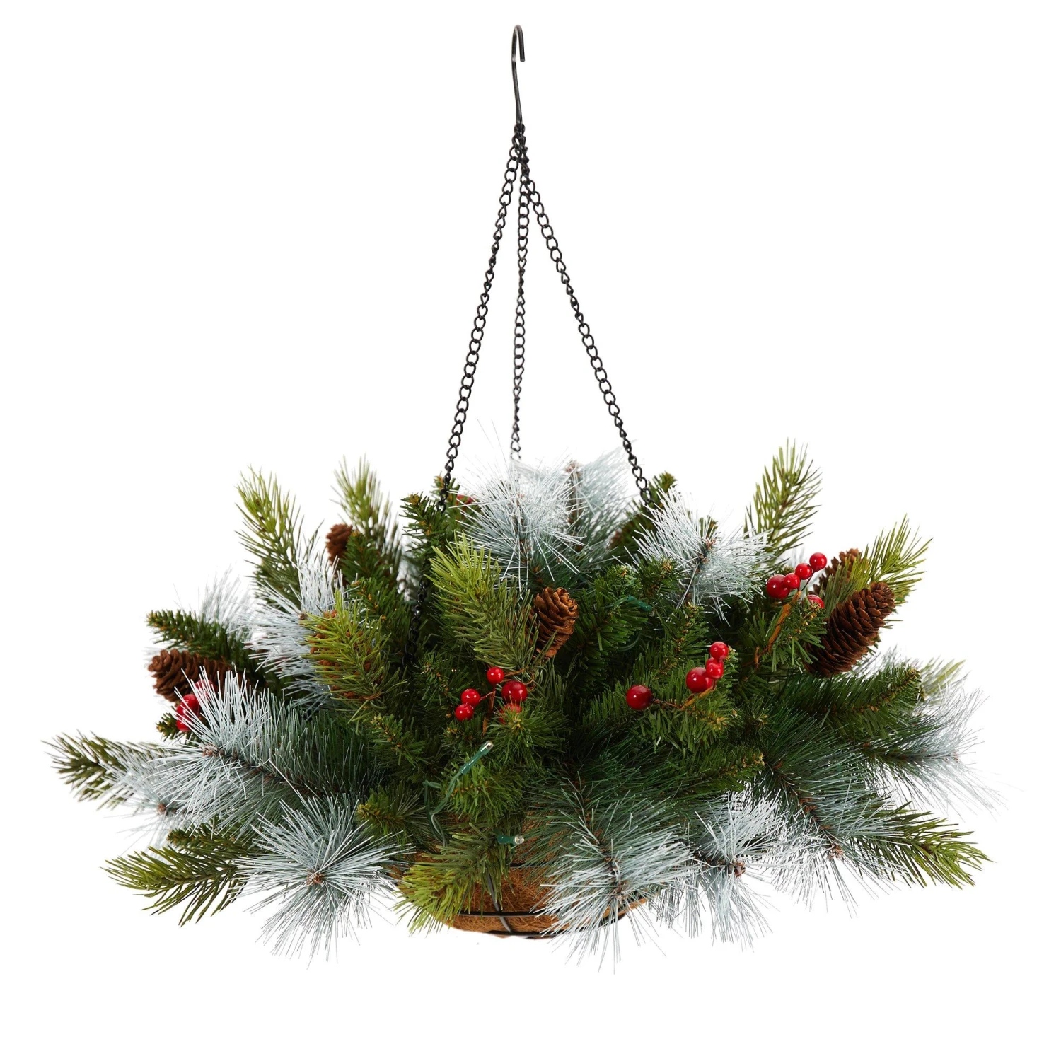 24" Holiday Pre-Lit (30 LED Lights) Pine And Berries Hanging Basket" 5 24" Holiday Pre-Lit (30 LED Lights) Pine And Berries Hanging Basket" - Image 3