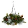 24" Holiday Pre-Lit (30 LED Lights) Pine And Berries Hanging Basket" -Artificial Flowers Sale artificial 24 holiday pre lit 30 led lights pine and berries hanging basket nearly natural 710450