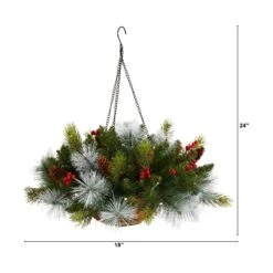 24" Holiday Pre-Lit (30 LED Lights) Pine And Berries Hanging Basket" 8 24" Holiday Pre-Lit (30 LED Lights) Pine And Berries Hanging Basket" -Artificial Flowers Sale artificial 24 holiday pre lit 30 led lights pine and berries hanging basket nearly natural 735391
