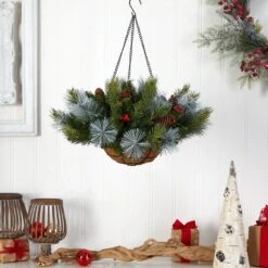 24" Holiday Pre-Lit (30 LED Lights) Pine And Berries Hanging Basket" 10 24" Holiday Pre-Lit (30 LED Lights) Pine And Berries Hanging Basket" -Artificial Flowers Sale artificial 24 holiday pre lit 30 led lights pine and berries hanging basket nearly natural 800565