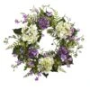 24” Artificial Hydrangea & Berry Wreath Lively Greens And Purple