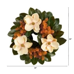 24” Magnolia Artificial Wreath -Artificial Flowers Sale artificial 24 magnolia artificial wreath nearly natural 352561