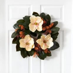 24” Magnolia Artificial Wreath -Artificial Flowers Sale artificial 24 magnolia artificial wreath wreath nearly natural 657192