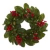24” Magnolia Leaf, Berry And Pine Artificial Wreath -Artificial Flowers Sale artificial 24 magnolia leaf berry and pine artificial wreath nearly natural 630154