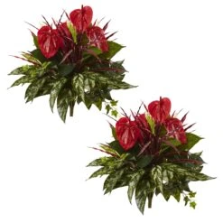 24” Mixed Anthurium Bush (Set Of 2) -Artificial Flowers Sale artificial 24 mixed anthurium bush set of 2 nearly natural 946333