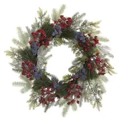 24” Pine And Cedar Artificial Wreath With Berries