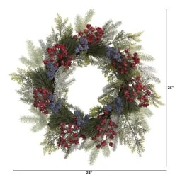 24” Pine And Cedar Artificial Wreath With Berries -Artificial Flowers Sale artificial 24 pine and cedar artificial wreath with berries nearly natural 619991