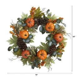 24” Pumpkins, Pine Cones And Berries Fall Artificial Wreath -Artificial Flowers Sale artificial 24 pumpkins pine cones and berries fall artificial wreath nearly natural 619181