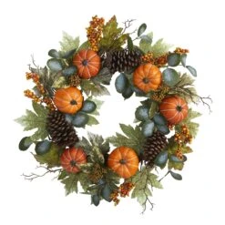 24” Pumpkins, Pine Cones And Berries Fall Artificial Wreath