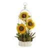 24” Sunflower, Cactus And Echeveria Artificial Arrangement In Decorative Cage -Artificial Flowers Sale artificial 24 sunflower cactus and echeveria artificial arrangement in decorative cage nearly natural 384143