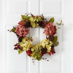 25” Autumn Hydrangea And Pinecones Fall Artificial Wreath -Artificial Flowers Sale artificial 25 autumn hydrangea and pinecones fall artificial wreath wreath nearly natural 406851