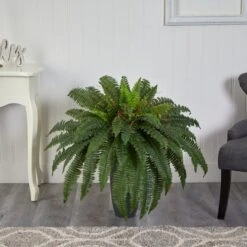 2.5’ Boston Fern Artificial Plant In Gray Planter -Artificial Flowers Sale artificial 25 boston fern artificial plant in gray planter nearly natural 449898