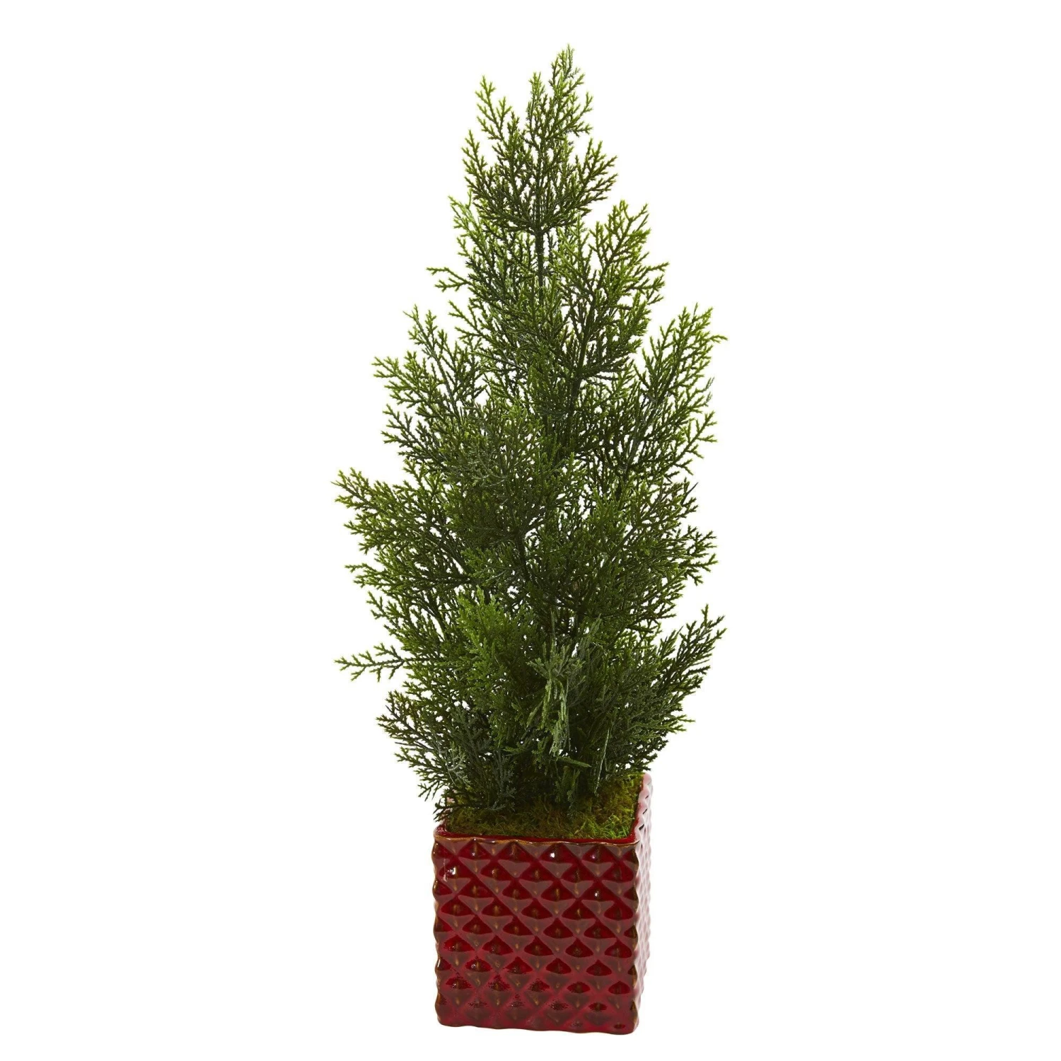 25” Mini Cedar Pine Artificial Tree In Red Planter (Indoor/Outdoor) 3 25” Mini Cedar Pine Artificial Tree In Red Planter (Indoor/Outdoor)