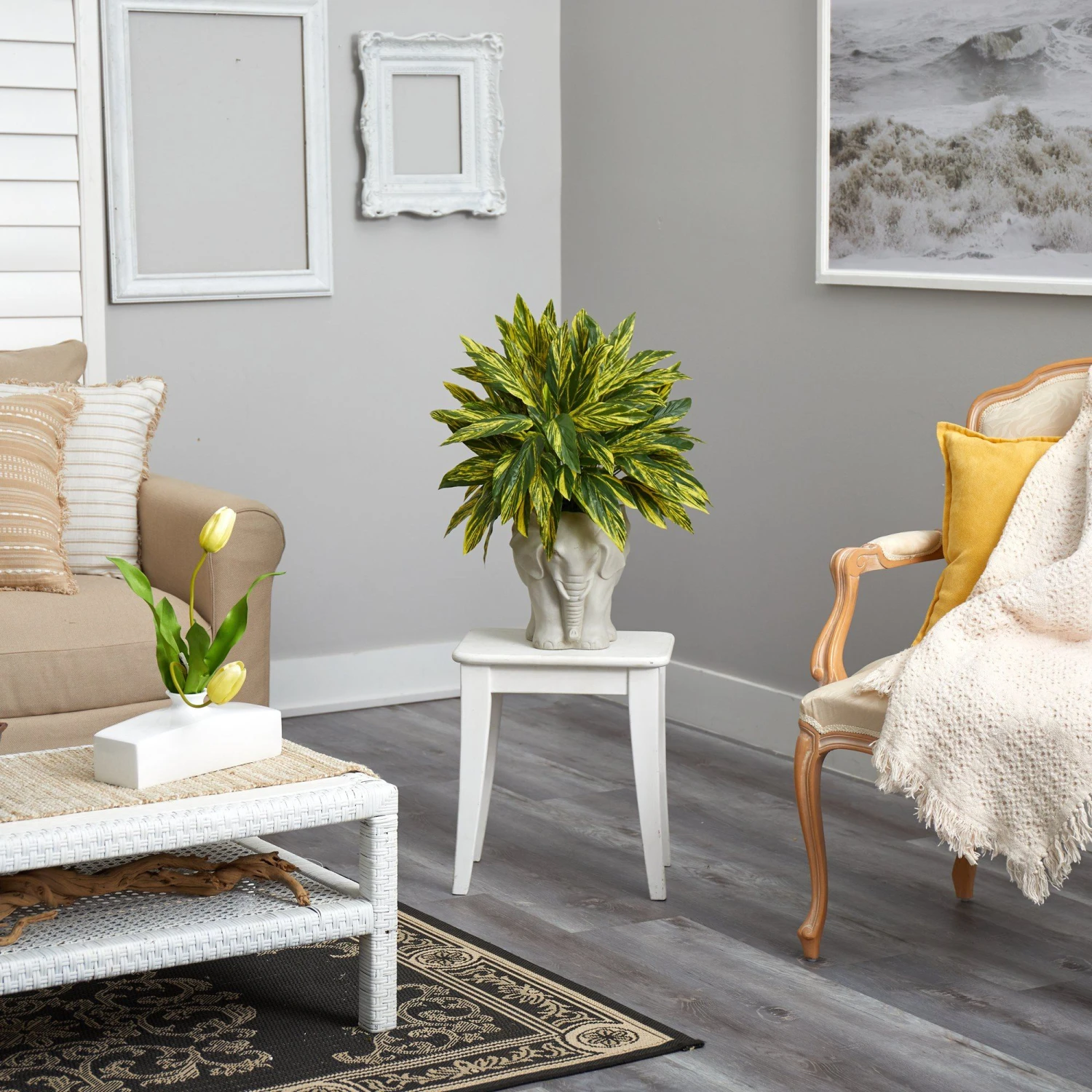 25” Tradescantia Artificial Plant In White Elephant Shaped Planter (Real Touch) 7 25” Tradescantia Artificial Plant In White Elephant Shaped Planter (Real Touch) - Image 5