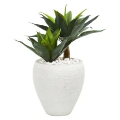 26” Double Agave Artificial Plant In White Planter -Artificial Flowers Sale artificial 26 double agave artificial plant in white planter nearly natural 468464