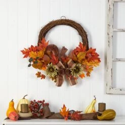 26” Fall Harvest Artificial Autumn Wreath With Twig Base And Bunny -Artificial Flowers Sale artificial 26 fall harvest artificial autumn wreath with twig base and bunny nearly natural 706738