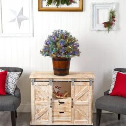 26” Flocked Shrub With Pinecones, 150 Multicolored LED Lights And 280 Branches In Planter -Artificial Flowers Sale artificial 26 flocked shrub with pinecones 150 multicolored led lights and 280 branches in planter nearly natural 484821