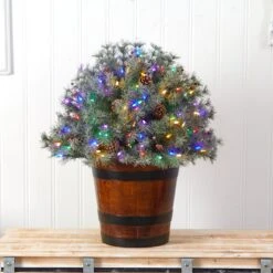 26” Flocked Shrub With Pinecones, 150 Multicolored LED Lights And 280 Branches In Planter -Artificial Flowers Sale artificial 26 flocked shrub with pinecones 150 multicolored led lights and 280 branches in planter nearly natural 590221